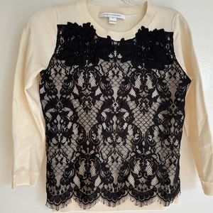 Diane Von Furstenberg Ivory Lace Overlay Sweater